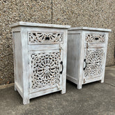 Indian Hand Carved Solid Wooden Bedside Table 50X40X68CM